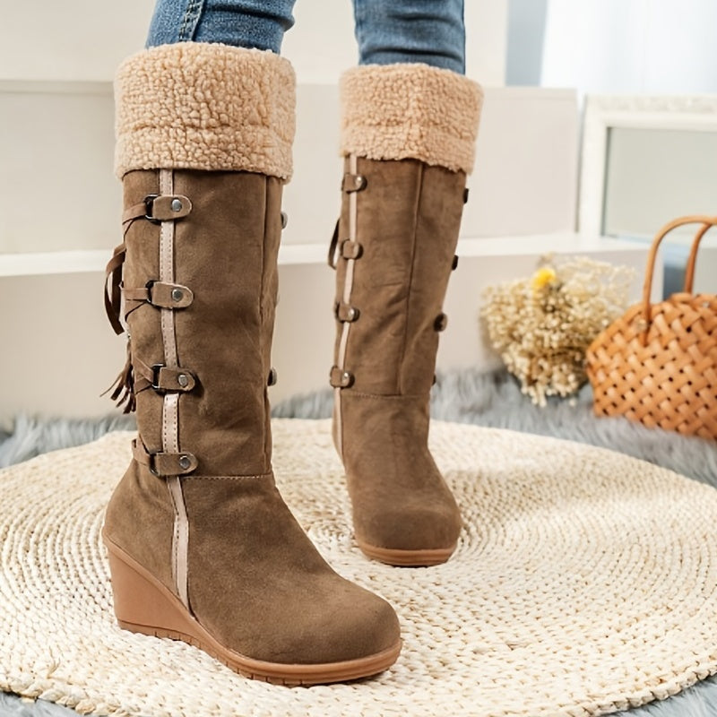 Elegant knee high winter boots for women with thick sole