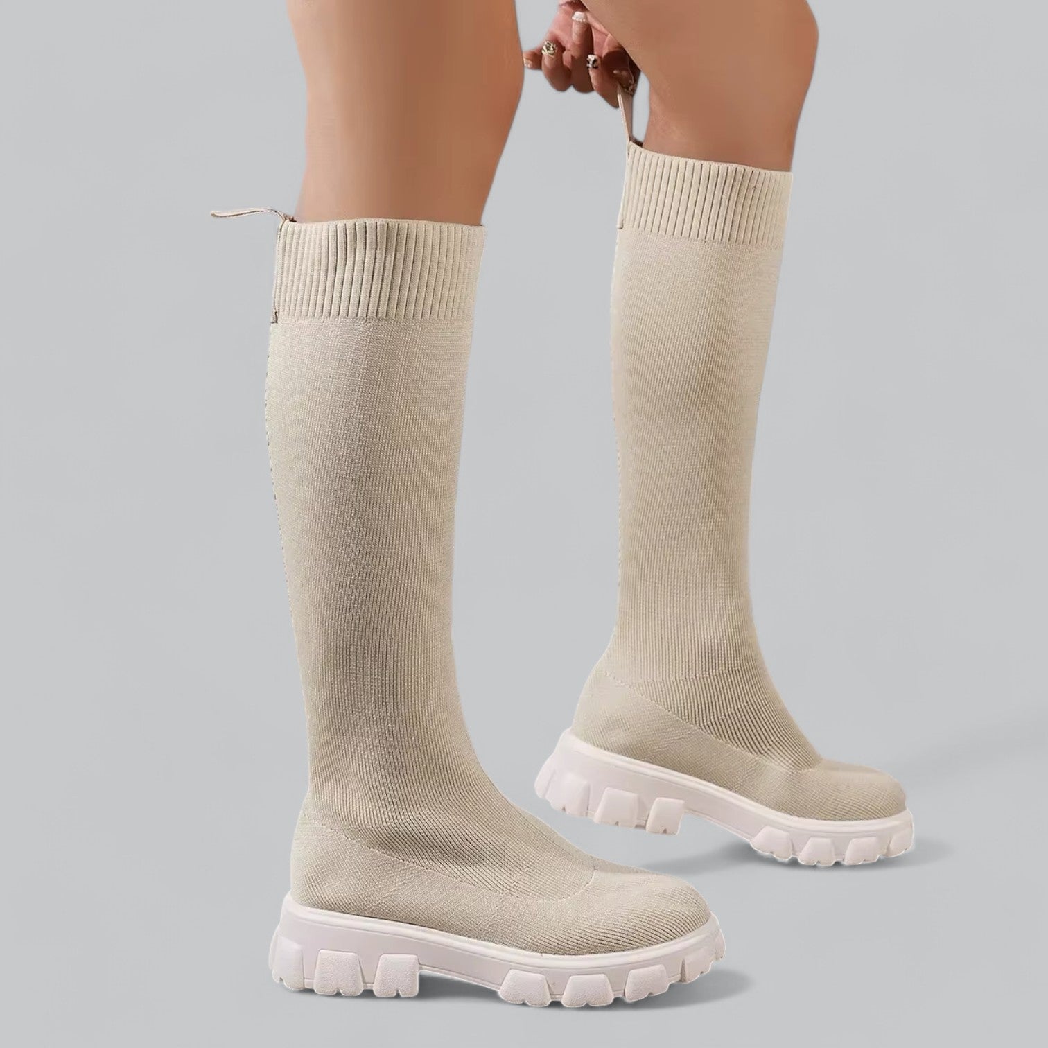 Women's knee high boots with chunky platform heel