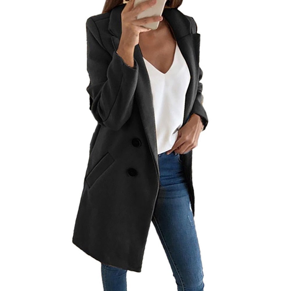 Felicia - Elegant Long Blazer Coat For Stylish Appearances - Black / 32